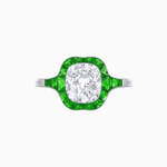 Load image into Gallery viewer, Art Deco Inspired Cushion Cut Halo Ring with Calibré-Cut Gemstones - Shahin Jewelry