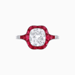 Load image into Gallery viewer, Art Deco Inspired Cushion Cut Halo Ring with Calibré-Cut Gemstones - Shahin Jewelry