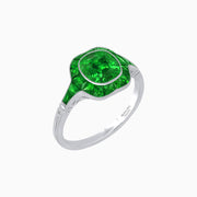 Art Deco Inspired Cushion Cut Halo Ring with Calibré-Cut Gemstones - Shahin Jewelry