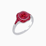 Load image into Gallery viewer, Art Deco Inspired Cushion Cut Halo Ring with Calibré-Cut Gemstones - Shahin Jewelry