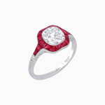 Load image into Gallery viewer, Art Deco Inspired Cushion Cut Halo Ring with Calibré-Cut Gemstones - Shahin Jewelry