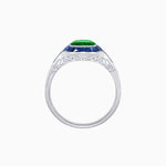 Load image into Gallery viewer, Art Deco Inspired Cushion Cut Halo Ring with Calibré-Cut Gemstones - Shahin Jewelry