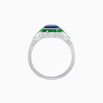 Load image into Gallery viewer, Art Deco Inspired Cushion Cut Halo Ring with Calibré-Cut Gemstones - Shahin Jewelry