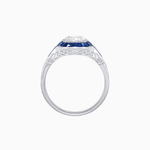 Load image into Gallery viewer, Art Deco Inspired Cushion Cut Halo Ring with Calibré-Cut Gemstones - Shahin Jewelry