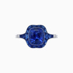 Load image into Gallery viewer, Art Deco Inspired Cushion Cut Halo Ring with Calibré-Cut Gemstones - Shahin Jewelry