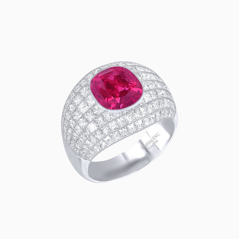 Art Deco Inspired Cushion Cut Princess Diamond Cocktail Ring - Shahin Jewelry