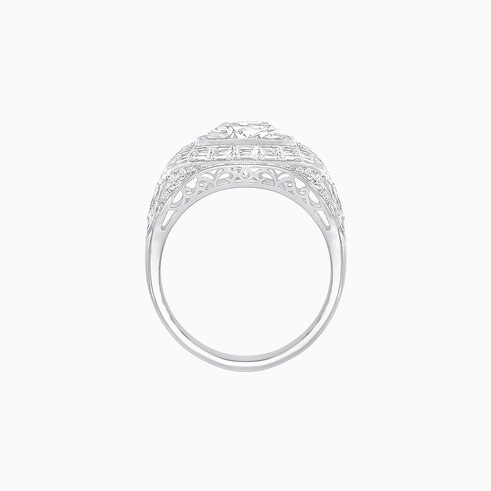 Art Deco Inspired Cushion Cut Ring with Baguette Diamonds - Shahin Jewelry