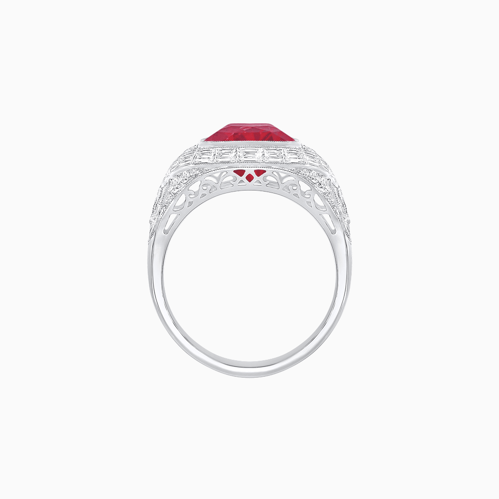 Art Deco Inspired Cushion Cut Ring with Baguette Diamonds - Shahin Jewelry