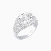 Art Deco Inspired Cushion Cut Ring with Baguette Diamonds - Shahin Jewelry
