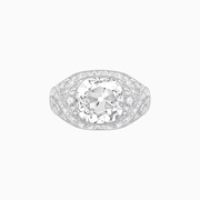 Art Deco Inspired Cushion Cut Ring with Baguette Diamonds - Shahin Jewelry