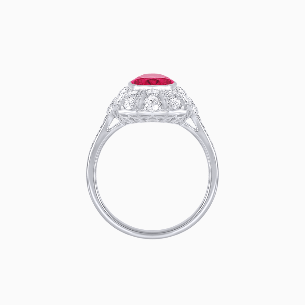 Art Deco Inspired Cushion Cut Sunburst Diamond Halo Ring - Shahin Jewelry