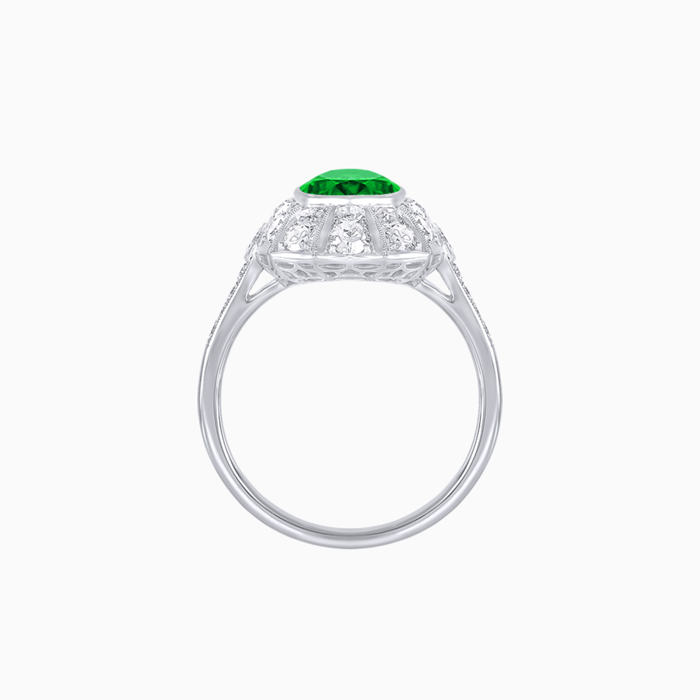 Art Deco Inspired Cushion Cut Sunburst Diamond Halo Ring - Shahin Jewelry