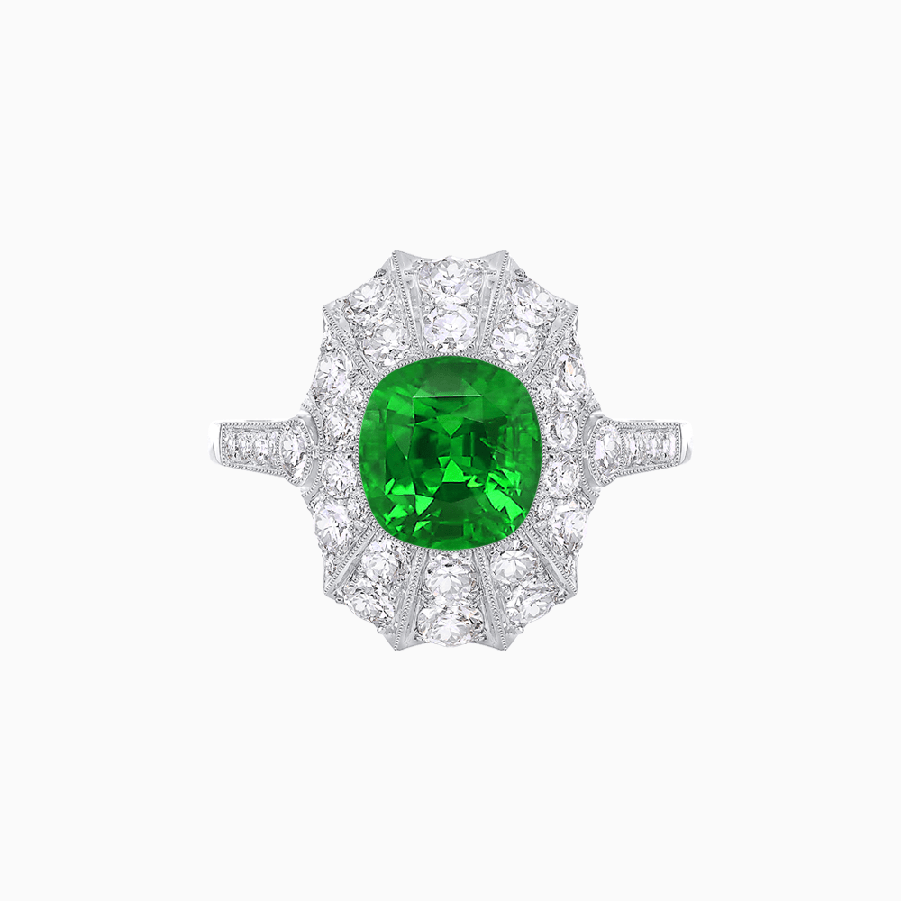 Art Deco Inspired Cushion Cut Sunburst Diamond Halo Ring - Shahin Jewelry