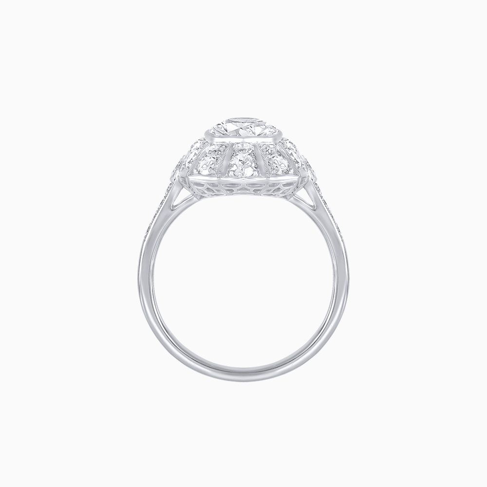 Art Deco Inspired Cushion Cut Sunburst Diamond Halo Ring - Shahin Jewelry