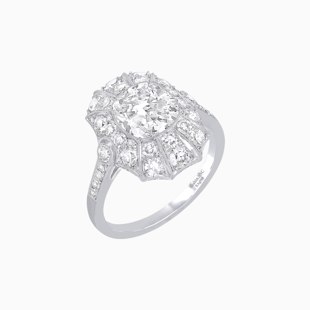 Art Deco Inspired Cushion Cut Sunburst Diamond Halo Ring - Shahin Jewelry