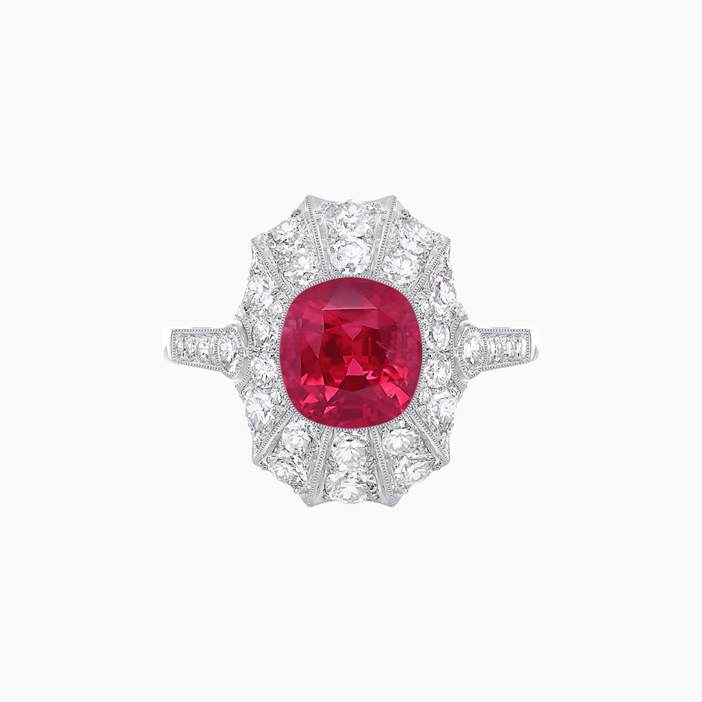 Art Deco Inspired Cushion Cut Sunburst Diamond Halo Ring - Shahin Jewelry