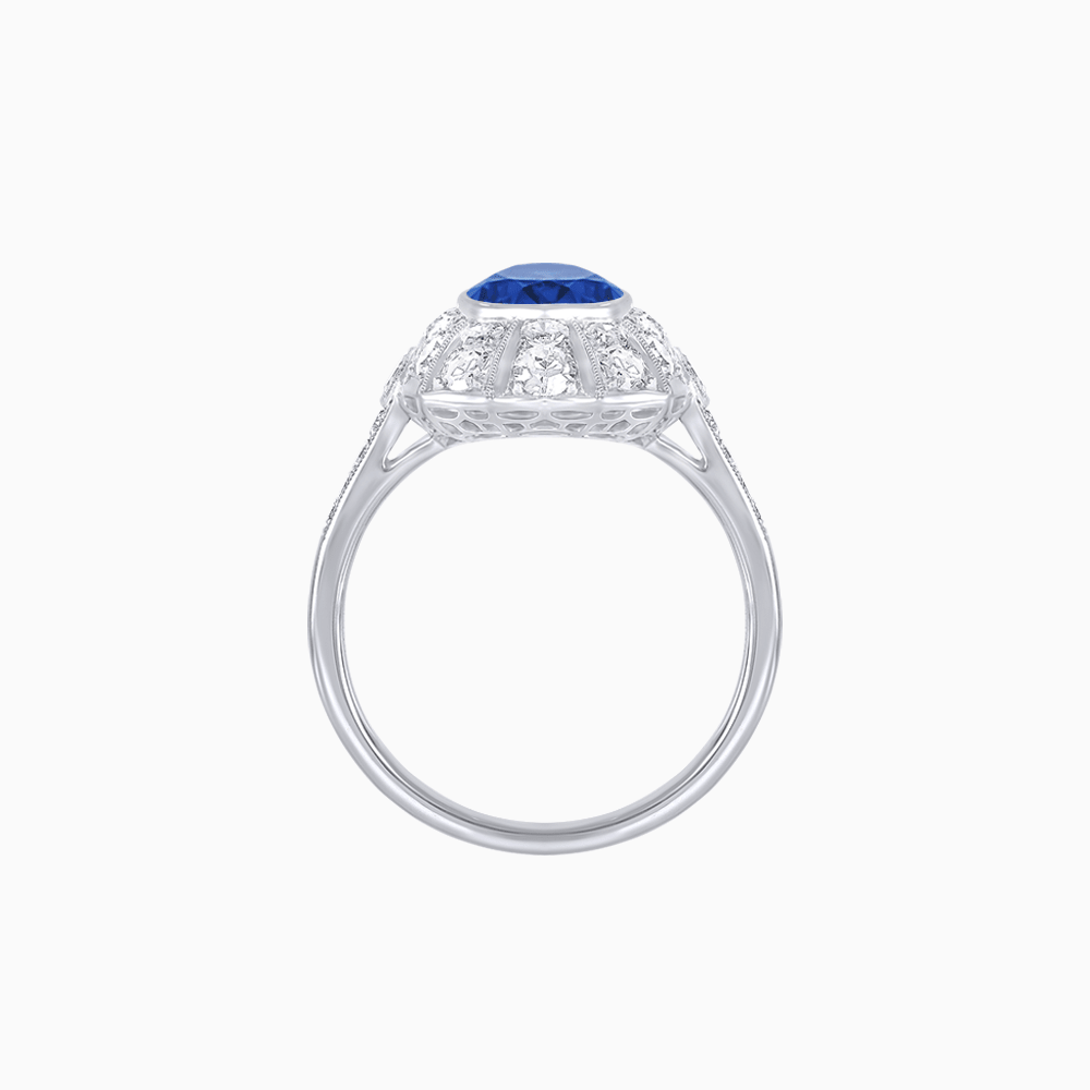 Art Deco Inspired Cushion Cut Sunburst Diamond Halo Ring - Shahin Jewelry