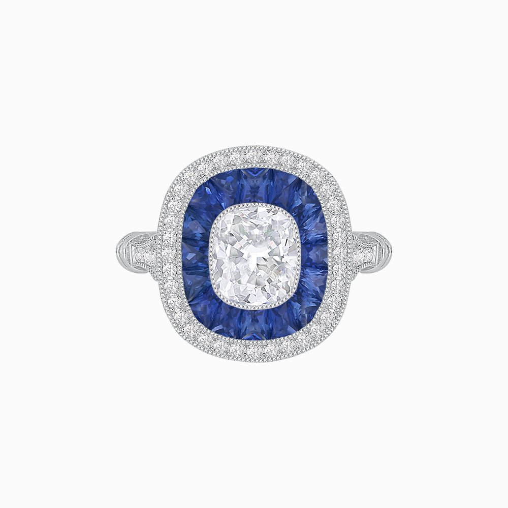 Art Deco Inspired Cushion Diamond Halo Ring - Shahin Jewelry