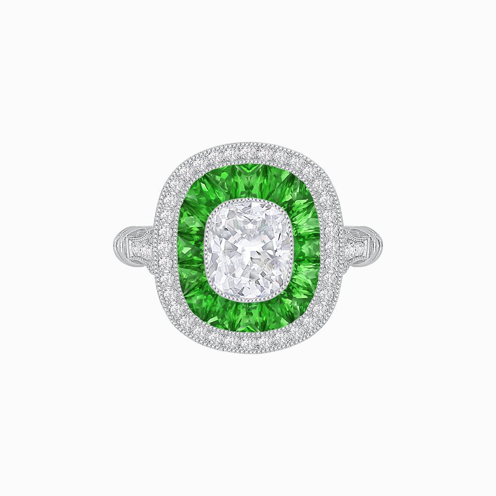 Art Deco Inspired Cushion Diamond Halo Ring - Shahin Jewelry