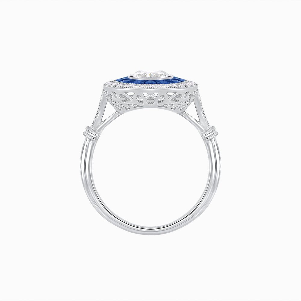 Art Deco Inspired Cushion Diamond Halo Ring - Shahin Jewelry