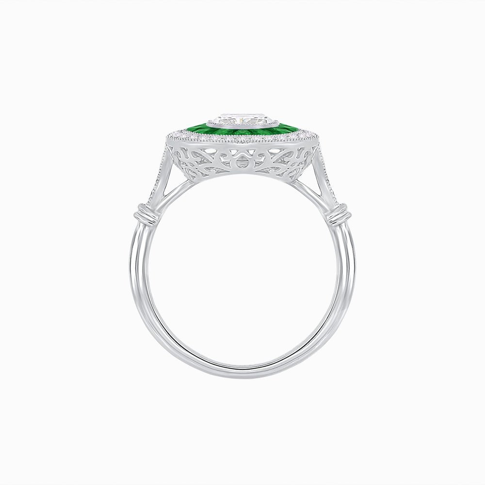 Art Deco Inspired Cushion Diamond Halo Ring - Shahin Jewelry