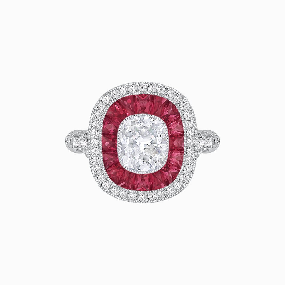 Art Deco Inspired Cushion Diamond Halo Ring - Shahin Jewelry