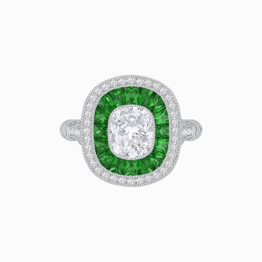 Art Deco Inspired Cushion Diamond Halo Ring - Shahin Jewelry