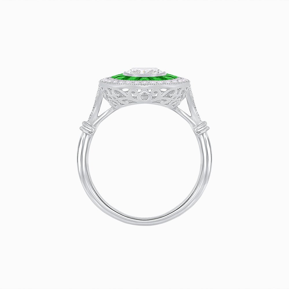 Art Deco Inspired Cushion Diamond Halo Ring - Shahin Jewelry