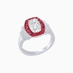 Load image into Gallery viewer, Art Deco Inspired Cushion Diamond Halo Ring with Gemstones - Shahin Jewelry
