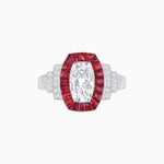 Load image into Gallery viewer, Art Deco Inspired Cushion Diamond Halo Ring with Gemstones - Shahin Jewelry
