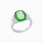 Load image into Gallery viewer, Art Deco Inspired Cushion Diamond Halo Ring with Gemstones - Shahin Jewelry
