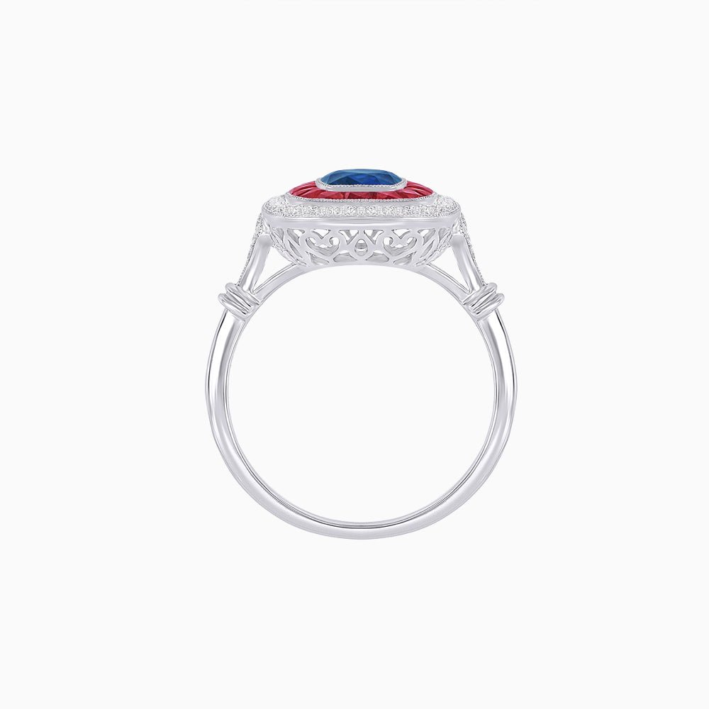 Art Deco Inspired Cushion Gemstone & Diamond Halo Ring - Shahin Jewelry