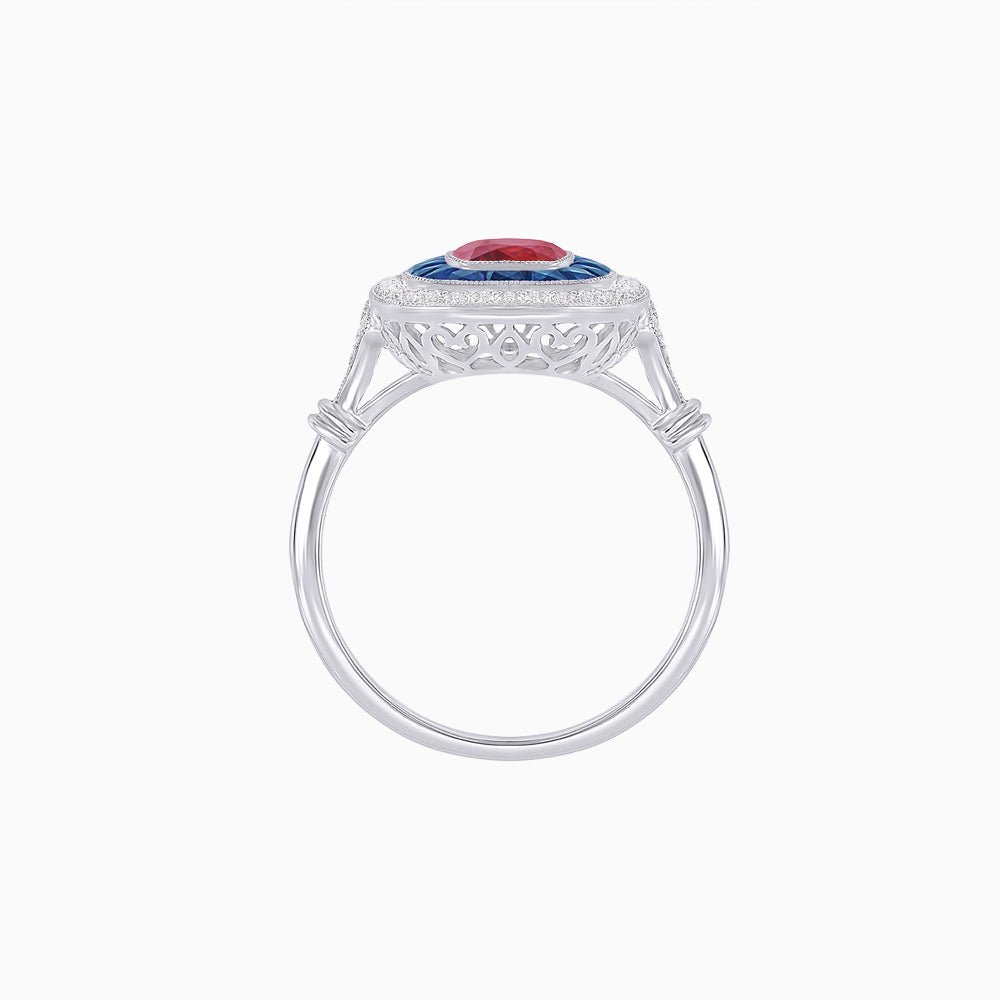 Art Deco Inspired Cushion Gemstone & Diamond Halo Ring - Shahin Jewelry