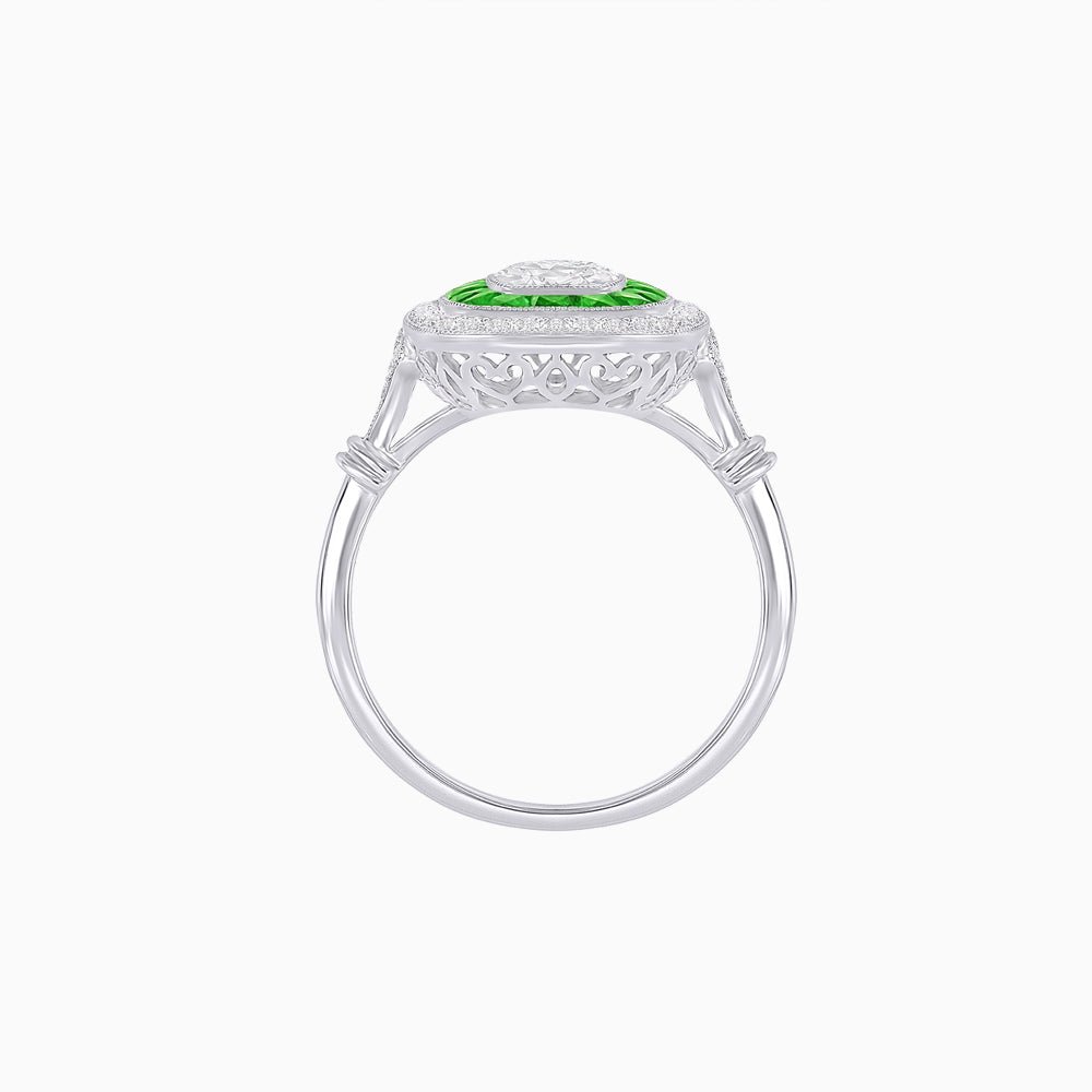 Art Deco Inspired Cushion Gemstone & Diamond Halo Ring - Shahin Jewelry
