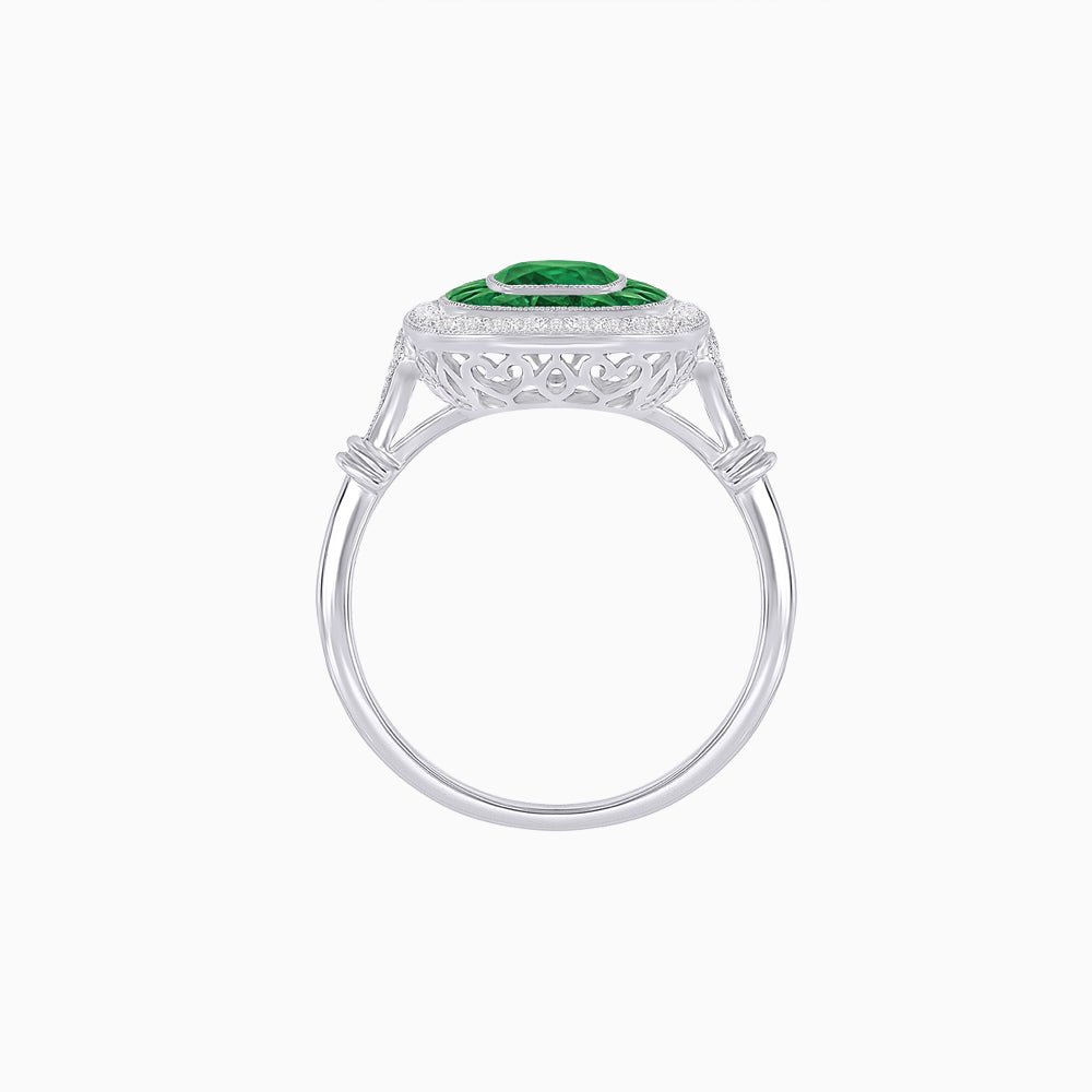 Art Deco Inspired Cushion Gemstone & Diamond Halo Ring - Shahin Jewelry