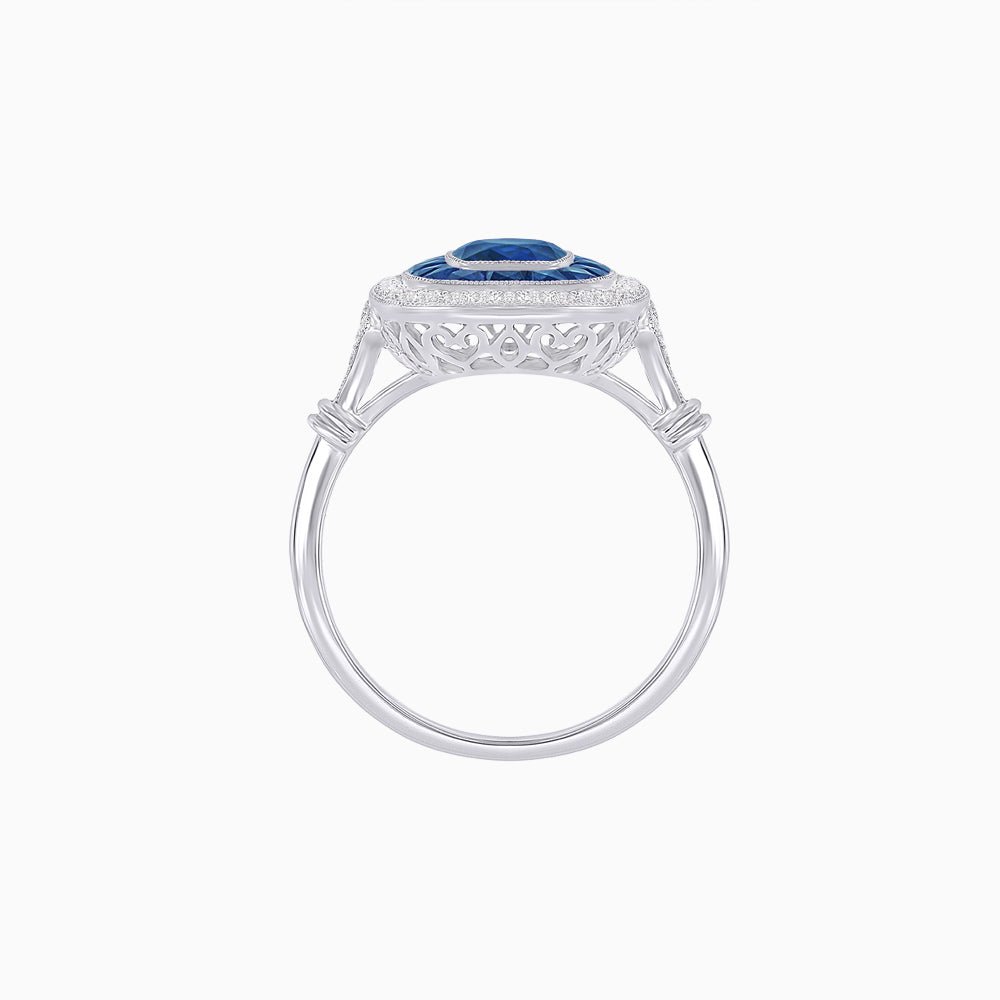 Art Deco Inspired Cushion Gemstone & Diamond Halo Ring - Shahin Jewelry