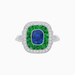 Load image into Gallery viewer, Art Deco Inspired Cushion Gemstone &amp; Diamond Halo Ring - Shahin Jewelry