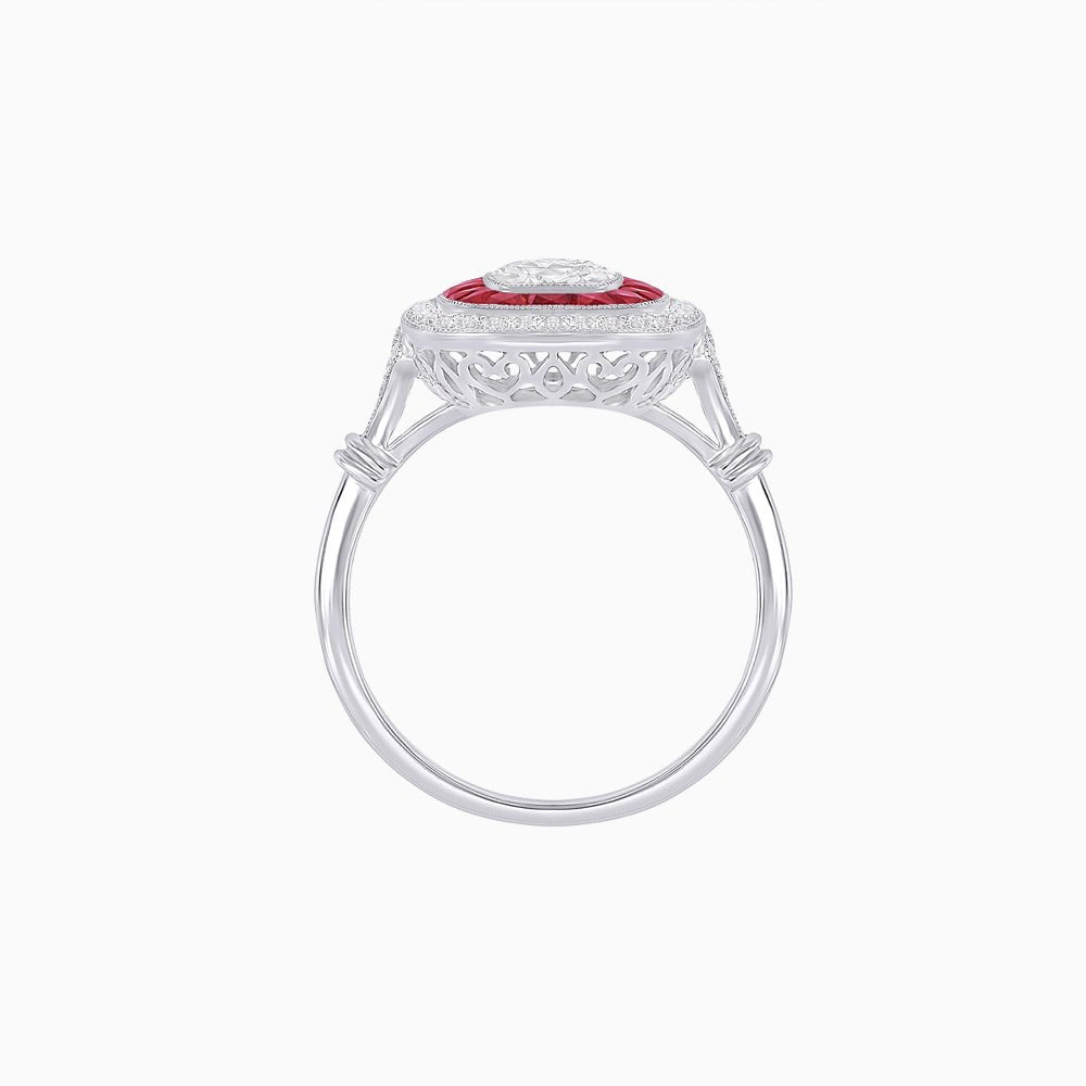 Art Deco Inspired Cushion Gemstone & Diamond Halo Ring - Shahin Jewelry