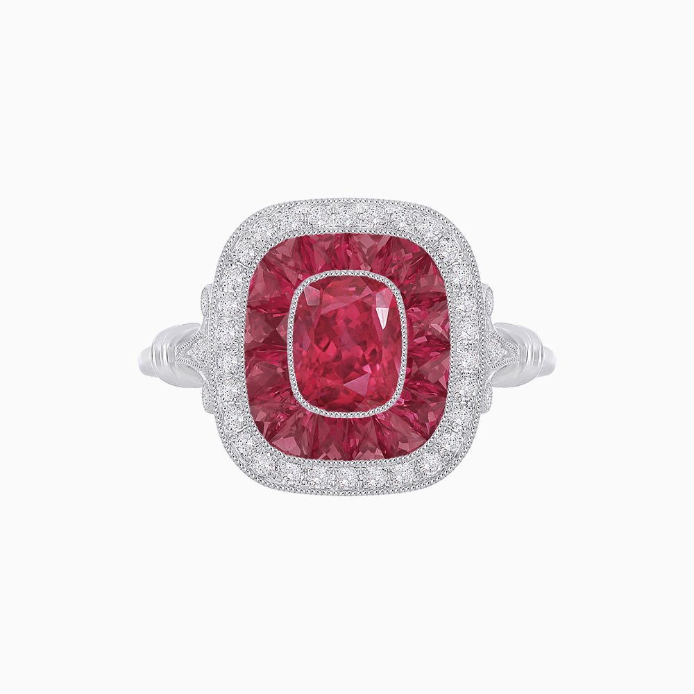Art Deco Inspired Cushion Gemstone & Diamond Halo Ring - Shahin Jewelry