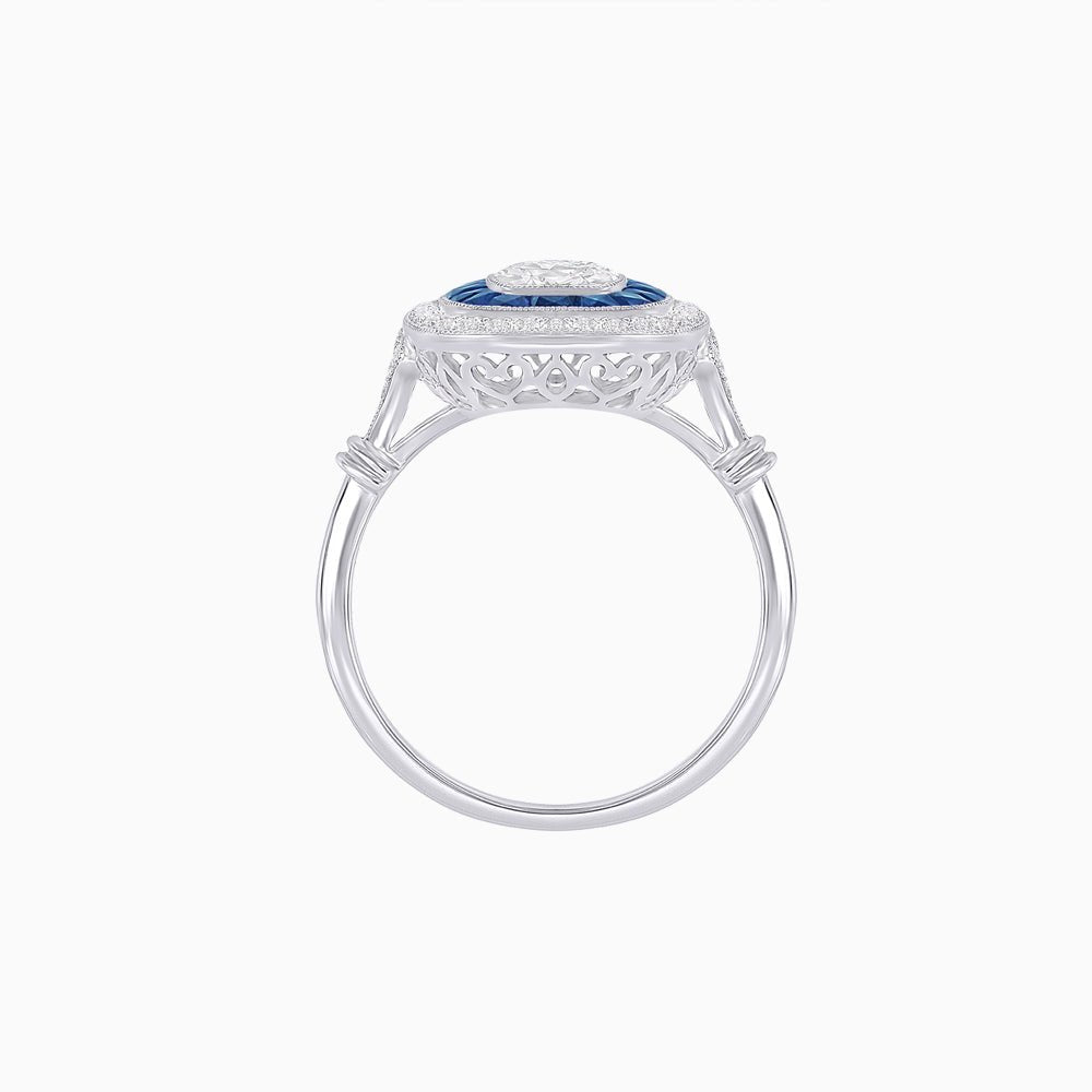 Art Deco Inspired Cushion Gemstone & Diamond Halo Ring - Shahin Jewelry