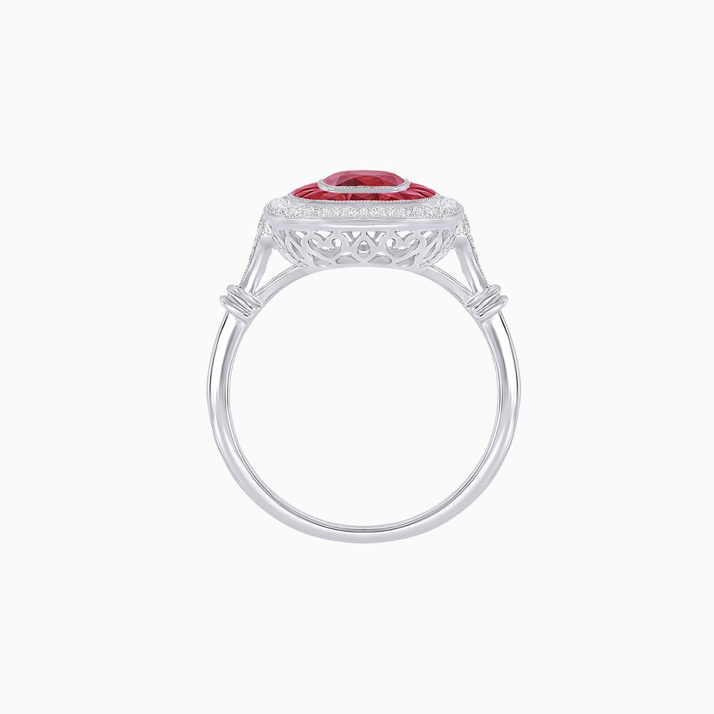 Art Deco Inspired Cushion Gemstone & Diamond Halo Ring - Shahin Jewelry
