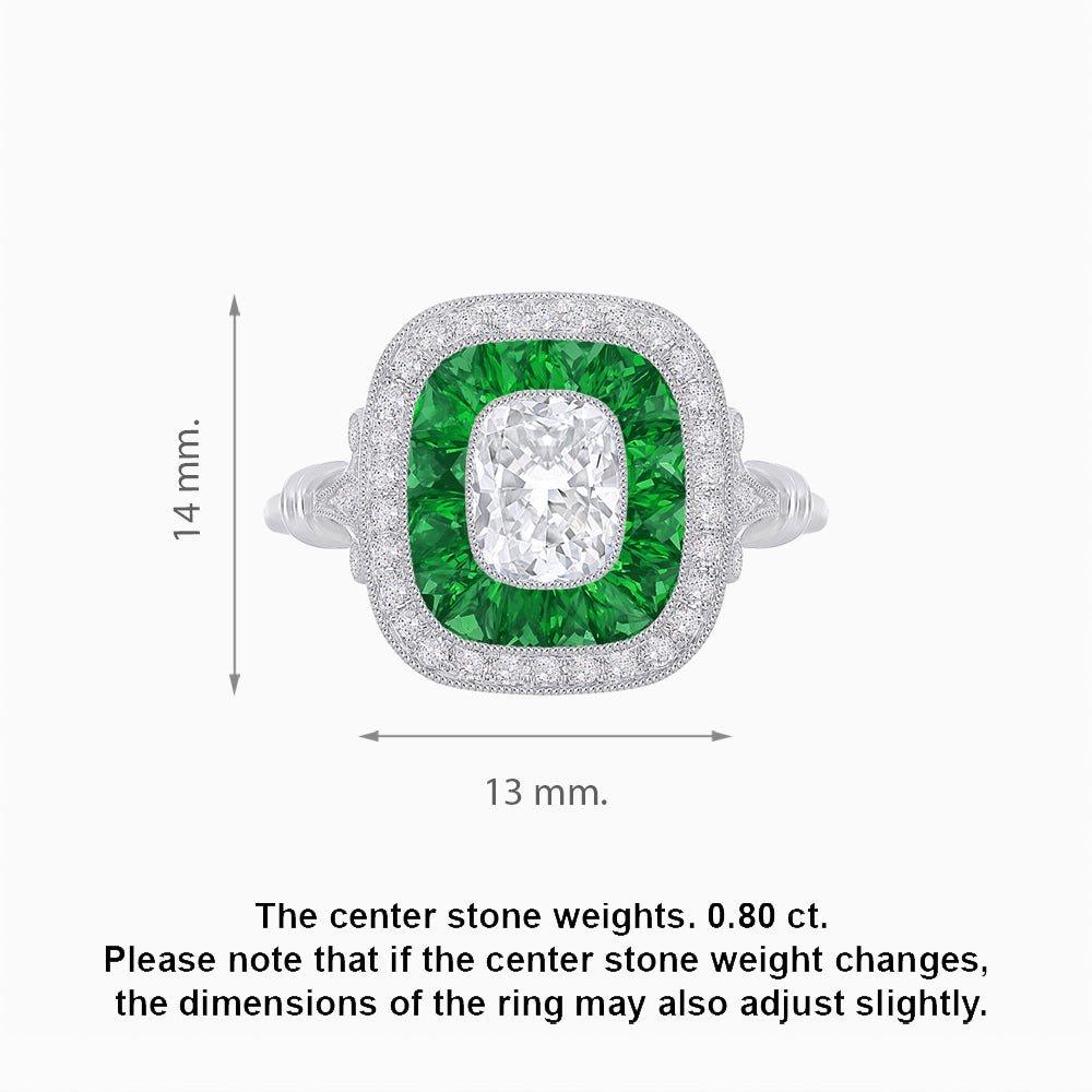 Art Deco Inspired Cushion Gemstone & Diamond Halo Ring - Shahin Jewelry