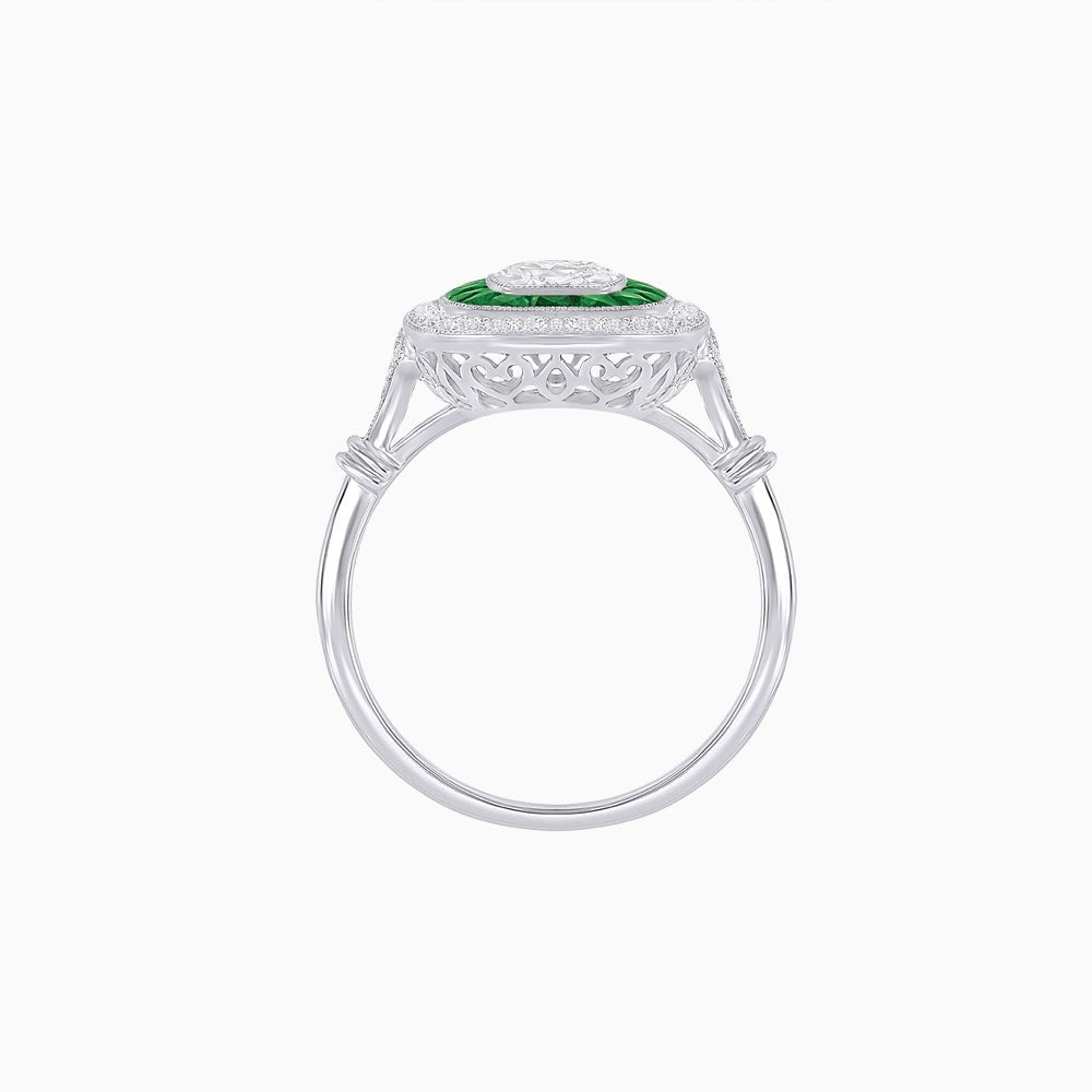Art Deco Inspired Cushion Gemstone & Diamond Halo Ring - Shahin Jewelry