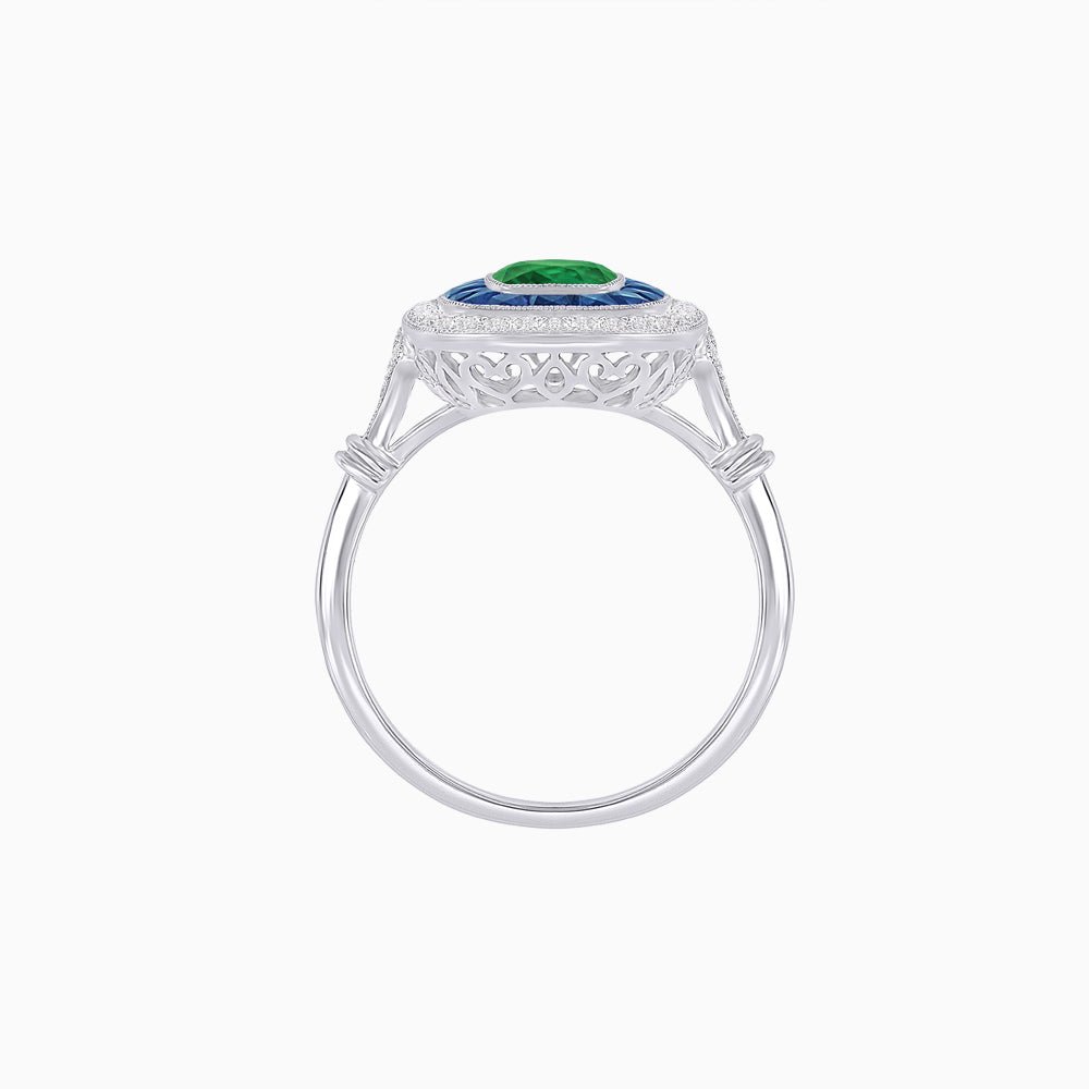 Art Deco Inspired Cushion Gemstone & Diamond Halo Ring - Shahin Jewelry