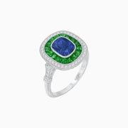 Art Deco Inspired Cushion Gemstone Halo Ring - Shahin Jewelry