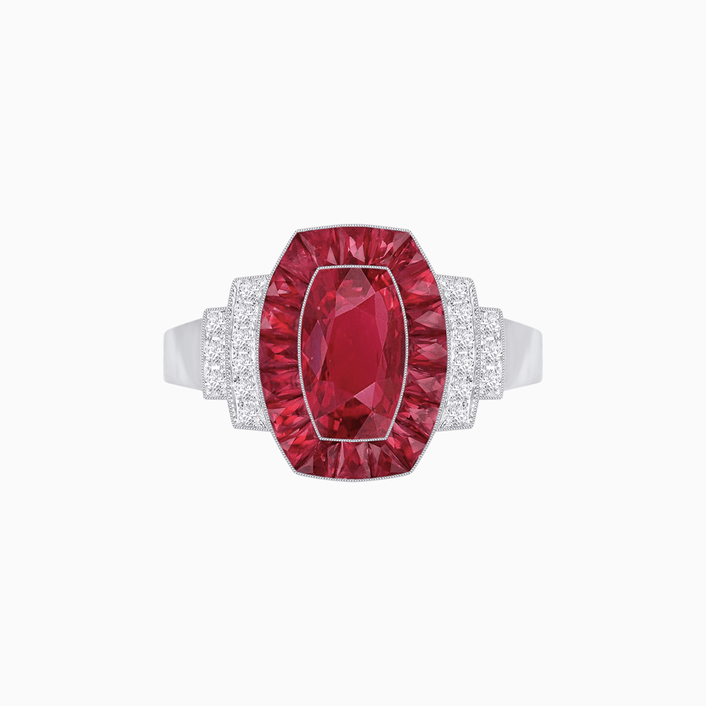 Art Deco Inspired Cushion Gemstones Halo Ring - Shahin Jewelry