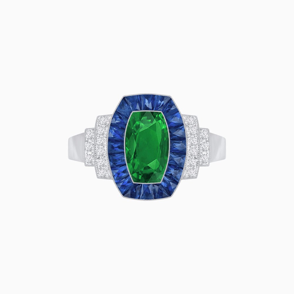 Art Deco Inspired Cushion Gemstones Halo Ring - Shahin Jewelry