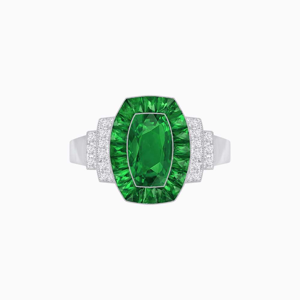 Art Deco Inspired Cushion Gemstones Halo Ring - Shahin Jewelry