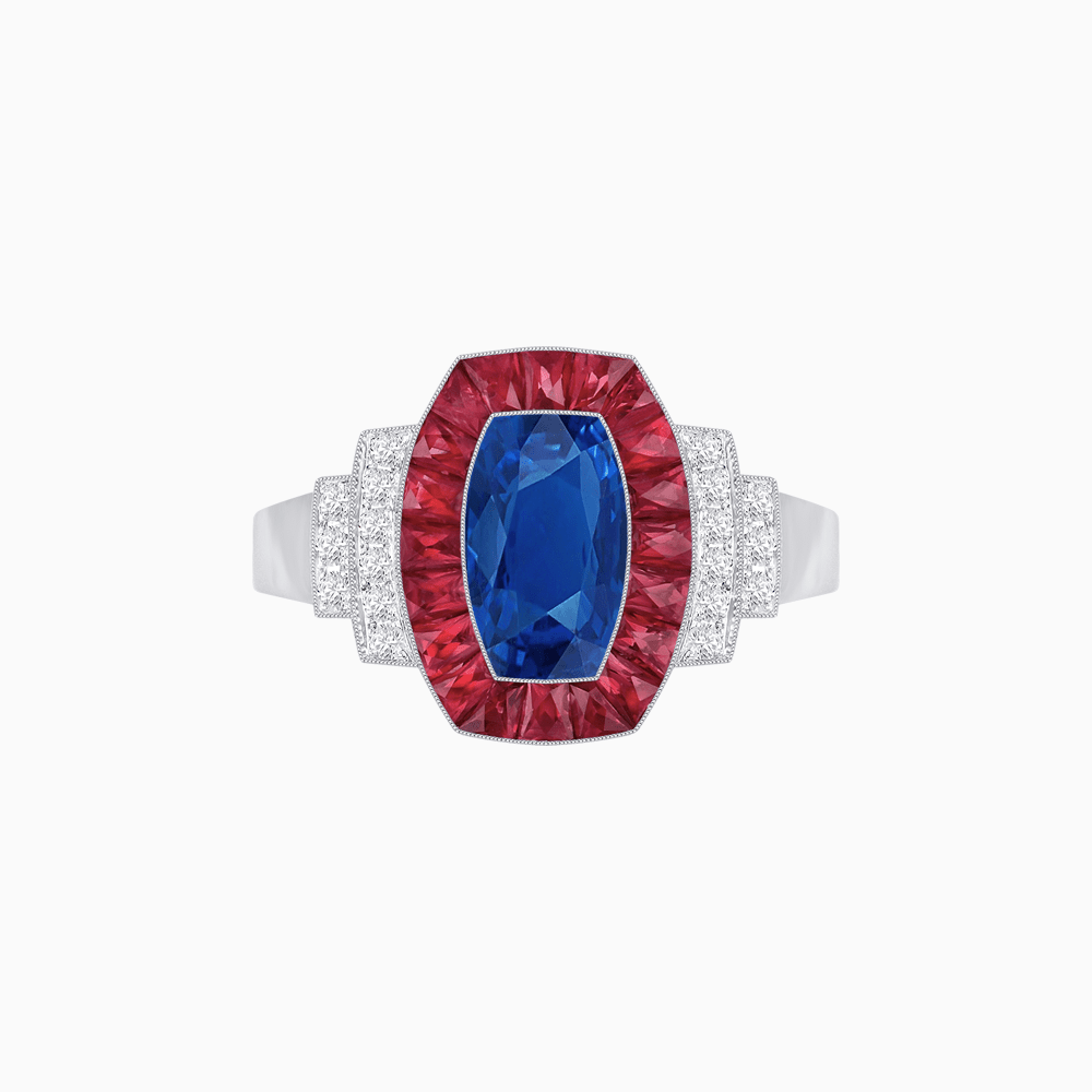 Art Deco Inspired Cushion Gemstones Halo Ring - Shahin Jewelry