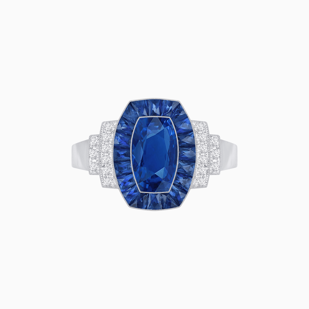 Art Deco Inspired Cushion Gemstones Halo Ring - Shahin Jewelry